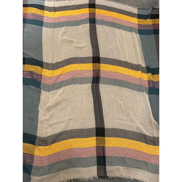 Vince Camuto Multicolor Checked Square Scarf With Fringe Edging 49” X 49” - Picture 3 of 4